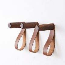 Serbia - noyer Lot de 3)Patère Murale en Cuir Crochets Muraux en Bois Porte-Manteau Mural pour accrocher Sac Serviettes et Manteaux Décoration