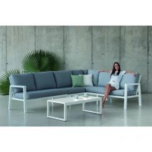 Salon de jardin Sofa Corner HUBLOT-28 set - blanc Tissus gris clair - Hevea