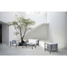 Salon de jardin Sofa GRINVIL-7 d Anthracite Tissus Blanc Anais Dralon - Hevea