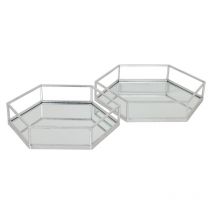 Hexagon Set of Two Trays - Glass/Metal - L43 x W50 x H9 cm - Silver