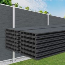 Gartenzaun wpc, Alu Pfosten 180x180cm Steckzaun grau & anthrazit, Sichtschutz Windschutz Zaun: Grau, 12 Zaunbretter 14cm - Hexim