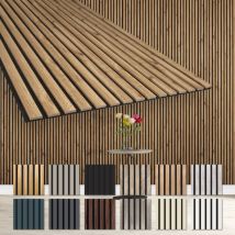 Lamellen Akustikpaneele 1,67 m² flexible Wandpaneele 278x60cm mdf Wandverkleidung schalldämmend:Pecan - AP08, 4 Paneele - 6.68m² - Hexim