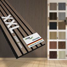 Akustikpaneele 280x30cm Wandpaneele Grande Lamellen 0,85m² xxl Holzpaneel Wand 21mm Holz Filz: 2 Paneele - 1.694m², American Walnut - Hexim