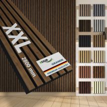 Akustikpaneele 280x30cm Wandpaneele Grande Lamellen 0,85m² xxl Holzpaneel Wand 21mm Holz Filz: 2 Paneele - 1.694m², Light Walnut - Hexim