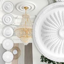 Stuckrosette aus pu, B3048 bis B3121 weiß - Deckenrosette Stuck Wanddeko Wohnzimmer:B3062 - ø 915mm - Hexim Perfect