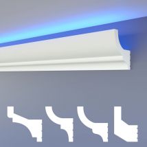 Led moulures classiques, éclairage indirect corniche de plafond xps Styropor: HLED-10 - 65x75 mm, Échantillon 25 cm - Heximo