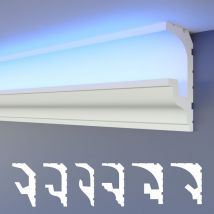 Heximo - led Moulures 2en1, éclairage indirect Corniche de plafond xps Polystyrene: 10.2 mètres / 6 barrettes, HLED-18 - 49x90 mm (de)