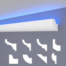 Led Stuckleisten klassisch, indirekte Beleuchtung Deckenleisten xps Styropor: 30.6 Meter / 18 Leisten, HLED-26 - 48x48 mm - Heximo