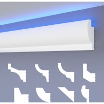 Heximo - led Stuckleisten klassisch, indirekte Beleuchtung Deckenleisten xps Styropor: 30.6 Meter / 18 Leisten, HLED-28 - 31x68 mm