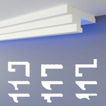 Heximo - led Schattenfugen Profil Stuckleisten, indirekte Beleuchtung xps Styropor Trockenbau Decke: 20.4 Meter / 12 Leisten, HLED-13 - 90x35 mm