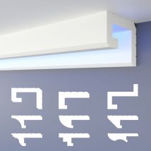 Heximo - Profilé de joint d'ombre led Moulures, éclairage indirect xps Polystyrene Plafond sec: HLED-2 - 56x70 mm, 20.4 mètres / 12 barrettes