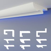 Heximo - Profilé de joint d'ombre led Moulures, éclairage indirect xps Polystyrene Plafond sec: 20.4 mètres / 12 barrettes, HLED-22 - 134x37 mm (de)