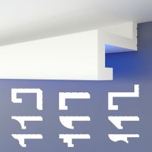 Heximo - Profilé de joint d'ombre led Moulures, éclairage indirect xps Polystyrene Plafond sec: HLED-8 - 72x88 mm, 1.7 mètres / 1 réglette