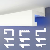 Heximo - Profilé de joint d'ombre led Moulures, éclairage indirect xps Polystyrene Plafond sec: HLED-8 - 72x88 mm, 10.2 mètres / 6 barrettes