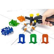 Hexpro - Fliesen Nivelliersystem Set alle Fugenbreiten Zuglaschen Keile Abstandshalter Verlegehilfe: Set 1mm (200 Laschen & 100 Keile), 100 Packungen