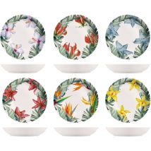 H&h Set 6 Piatti Fondi Exotic In New Bone China Avorio Decorato Cm 21