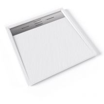 HIEMAL INOX Receveur de douche 80 x 80 cm résine Blanc aspect ardoise + bonde inox incluse - Salle de bain