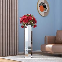 Shyfoy - Vase miroir de plancher élevé Vase miroir argenté Vase cylindrique en cristal moderne, 16,60 cm 70 cm