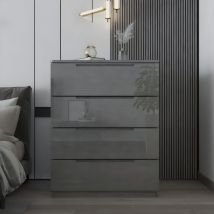 High Gloss Chest of Drawers 4,5,6 & 3+3 in white,Black or Grey - Grey 4-Drawer