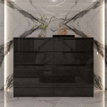 High Gloss Chest of Drawers 4,5,6 & 3+3 in white,Black or Grey - Black 3+3-Drawer