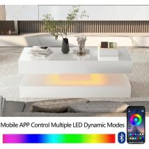 Ainpecca - High Gloss Coffee Table White Rectangle Tea Table with led Light Living Room