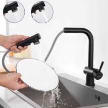 Mumu - High pressure pull-out kitchen faucet, black sink faucet with 2 spout functions, single lever kitchen faucet can be rotated through 360°,