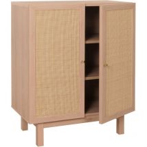 HHG - Highboard 394, Commode Armoire Sideboard, compartiments de rangement, bois massif Mango Kubu Rattan 98x79x42cm, naturel