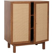 Highboard HHG 394, Commode Armoire Sideboard, compartiments de rangement, bois massif Mango Kubu Rattan 98x79x42cm, aspect noyer