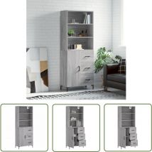 The Living Store Highboard Grau Sonoma 69,5x34x180 cm Holzwerkstoff - Sideboard - Hochschrank - Wohnraumgestaltung - Aufbewahrungslösung - Grau Sonoma