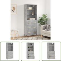 Maison Chic - The Living Store Highboard Betongrau 69,5x34x180 cm Holzwerkstoff - Sideboard - Hochschrank - Wohnraumgestaltung - Aufbewahrung