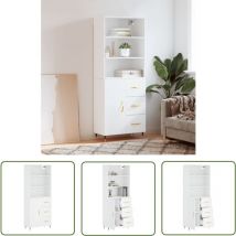 The Living Store Highboard Weiß 69,5x34x180 cm Holzwerkstoff - Sideboard - Hochschrank - Wohnraumgestaltung - Aufbewahrungslösung - Weißer Schrank