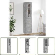 The Living Store Highboard Betongrau 34,5x34x180 cm Holzwerkstoff - Sideboard - Hochschrank - Wohnraumgestaltung - Aufbewahrungslösung - Modernes
