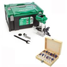 Hikoki - 1/4'' Router M1808DAJ2Z 18V Brushless Laminate Trimmer Bare Unit + Bit Set