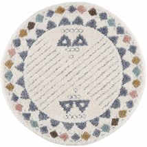 Böhmen - hippie 04 - Tapis rond à poils longs et relief Multicolore (120x120cm)