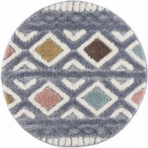 Böhmen - hippie 05 - Tapis rond à poils longs et relief Multicolore 160x160cm