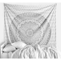 Csparkv - Hippie Ombre Mandala Tissu Murale Tapisserie Argent et Blanc - 135x150 cm Boho Bohemian Maison Décoration Murale de Plage en Coton Indien