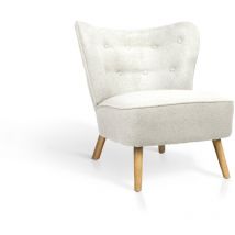 Hispanohogar - Butaca de respaldo bajo en borreguillo blanco con patas de madera natural 78x72x80