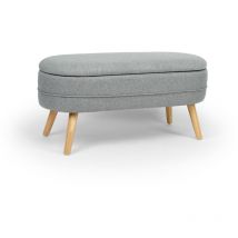 Hispanohogar - Banc avec rangement en tissu gris avec pieds en bois naturel 48x101x41