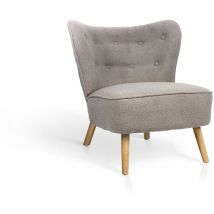 Hispanohogar - Fauteuil à dossier bas en bouclette gris avec pieds en bois naturel 78x72x80