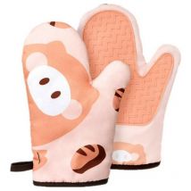 Hitzebeständige Handschuhe, Küchenhandschuhe mit rutschfestem Silikon-Design (Dark Pink Pig)