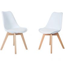 Lot de 2 chaises scandinaves, pied en bois de hêtre et assise rembourrée, style nordique - Blanc - H.j Wedoo