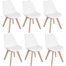 Lot de 6 chaises de Salle à Manger scandinaves, Chaises Rétro Bois de hêtre Massif(Blanc) - H.j Wedoo