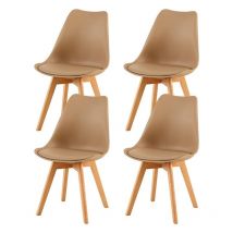 Lot de 4 Chaises Salle à Manger Scandinaves, Chaises Cuisine Design avec Coussin, Bois de Hêtre Massif-Couleur Kaki - H.j Wedoo