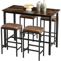 Lot de 5 chaises de Salle à Manger, avec 4 tabourets de Bar rembourrés, pour Cuisine et Salle à Manger, Cadre en métal, Marron - H.j Wedoo