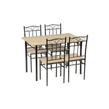 Ensemble Table À Manger 109x 69x 75 Cm Et 4 Chaises-hêtre Clair Et Noir-style Industriel, Pour Cuisine, Salle À Manger, Salon - H.j Wedoo