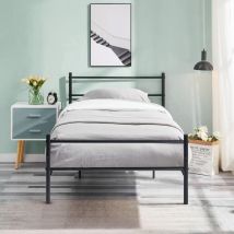 H.j Wedoo - Lit Simple, Cadre de Lit en métal, pour Matelas de 90 x 190 cm, pour Adultes, Adolescents, Assemblage Simple, pour Petits espaces, Noir