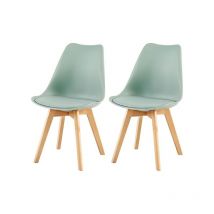 Lot de 2 Chaises Salle à Manger Scandinaves, Chaises Cuisine Design avec Coussin, Bois de Hêtre Massif-Matcha Vert - H.j Wedoo