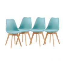 Lot de 4 Chaises Nordiques en Hêtre avec Assise Rembourrée et Dossier Ergonomique, Morandi Bleu - H.j Wedoo