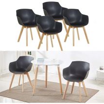 Lot de 4 Chaise Salle à Manger, Fauteuils Scandinave de Chaise latérale Design rétro avec Jambe de Bois de hêtre Massif - Noir - H.j Wedoo