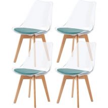H.j Wedoo - Lot de 4 Chaises Salle à Manger Scandinaves Testées sgs avec Pieds en Bois de Hêtre, 4 Chaises de Cuisine Transparentes avec Coussin
